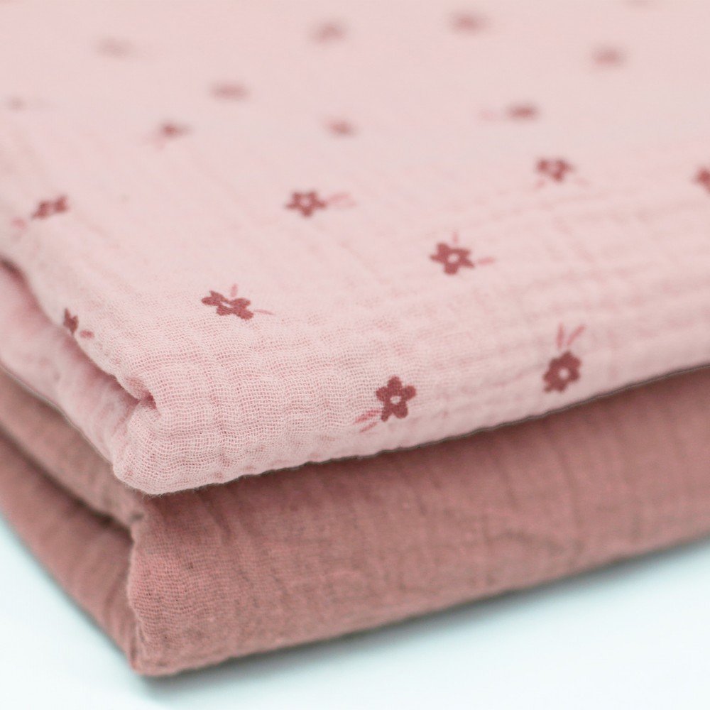 Baby Musselin Stof Muster - Ditsy Blomst Nude Pink