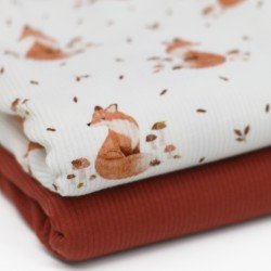 Tissu Maille Tricot Côtelé - Renard D'automne