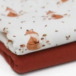 Tessuto Jersey Di Cotone Costine - Volpe D'autunno