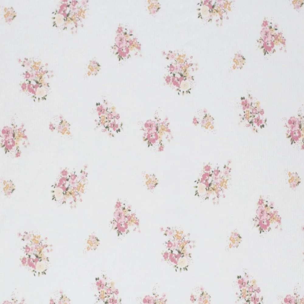 Rib Jersey Stof - Bosje Bloemen Roze