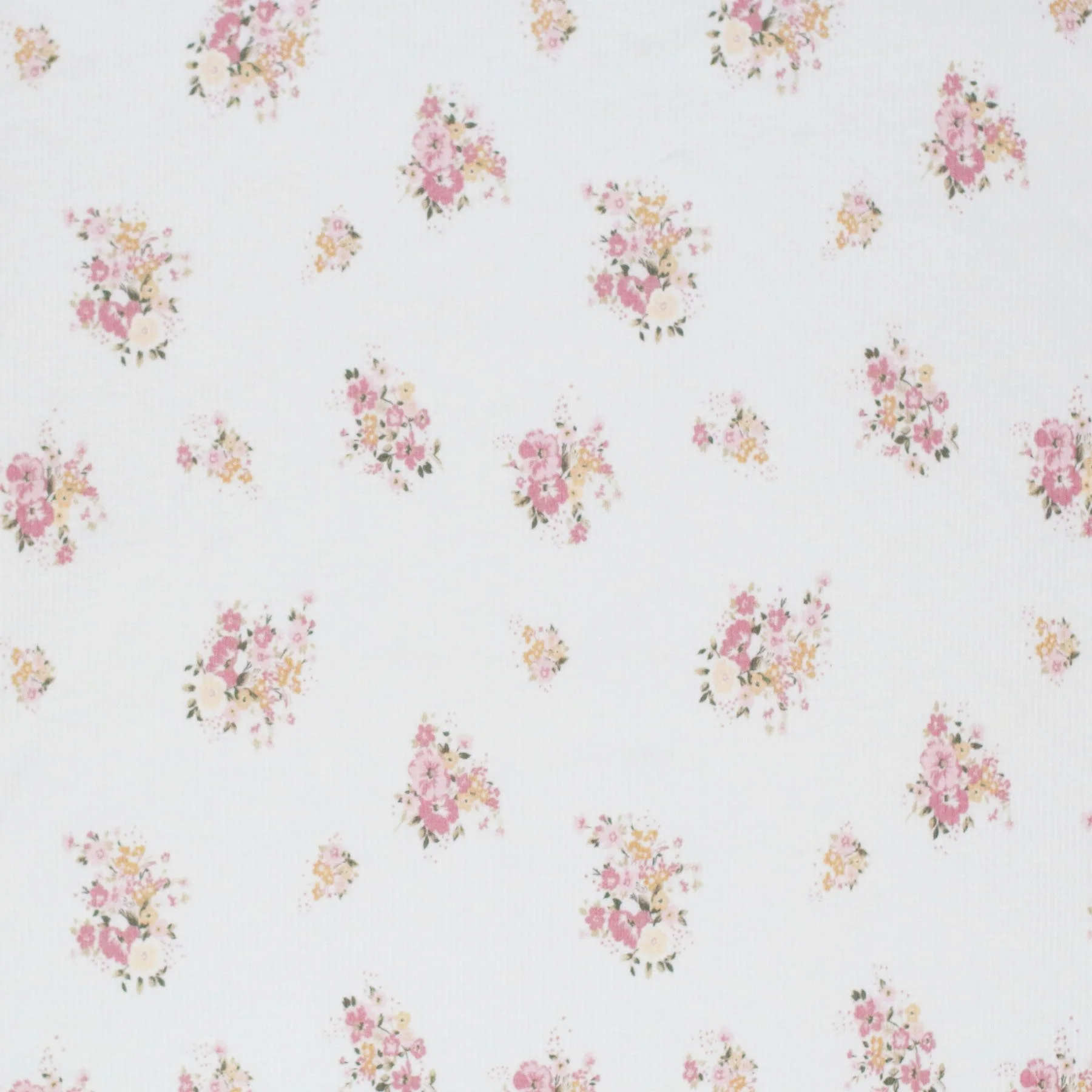 Rib Jersey Stof - Bosje Bloemen Roze