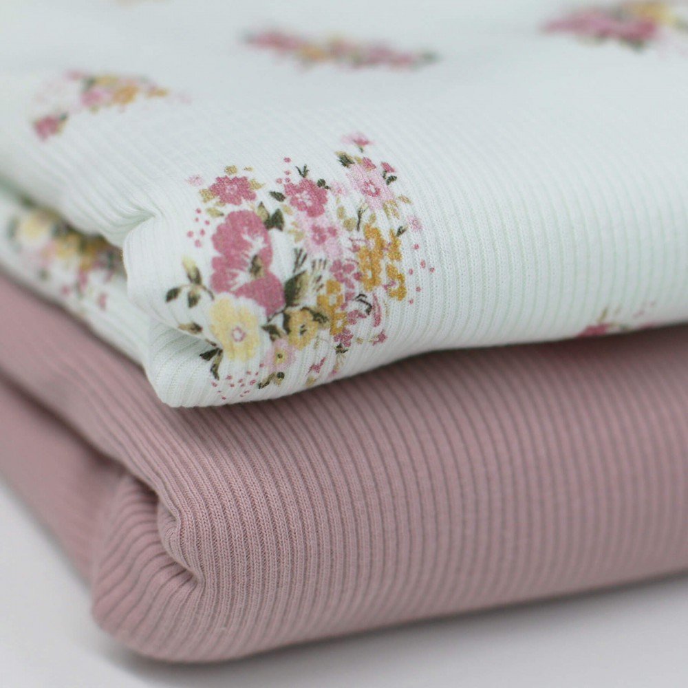 Rib Jersey Strikstof - Flot Blomster Pink