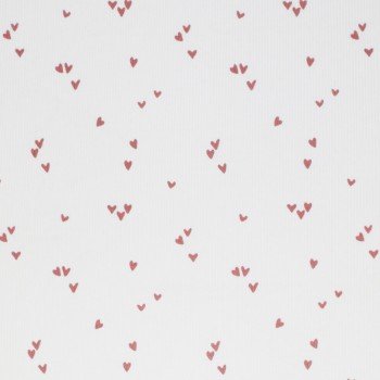 Rib Jersey Stof Bedrukt -  Onregelmatige Hartjes Klei Roze