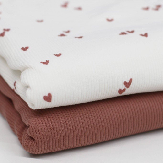 Tessuto Jersey Di Costine -  Cuori Irregolari Argilla Rosa - (Jersey Tessuti)