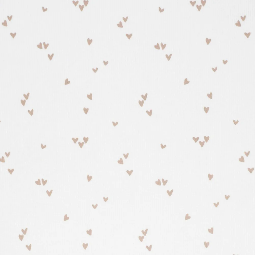 Rib Jersey Stof Bedrukt -  Onregelmatige Hartjes Licht Beige