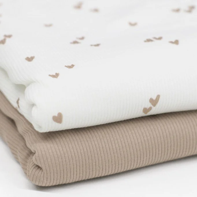 Rib Jersey Fabric Printed - Irregular Hearts Light Beige - (Jersey Fabrics)