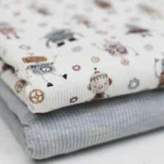 Rib Knit Jersey Fabric - Robots