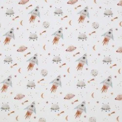 Rippstrick Jersey Stoff - Weltraumrakete Rippstrick Jersey Stoff - Weltraumrakete