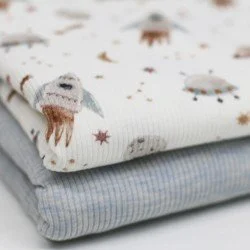 Rippstrick Jersey Stoff - Weltraumrakete Rippstrick Jersey Stoff - Weltraumrakete