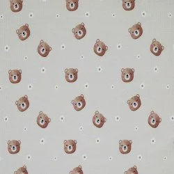 Tessuto Jersey Di Cotone Costine - Dolci Orsetti Beige Tessuto Jersey Di Cotone Costine - Dolci Orsetti Beige