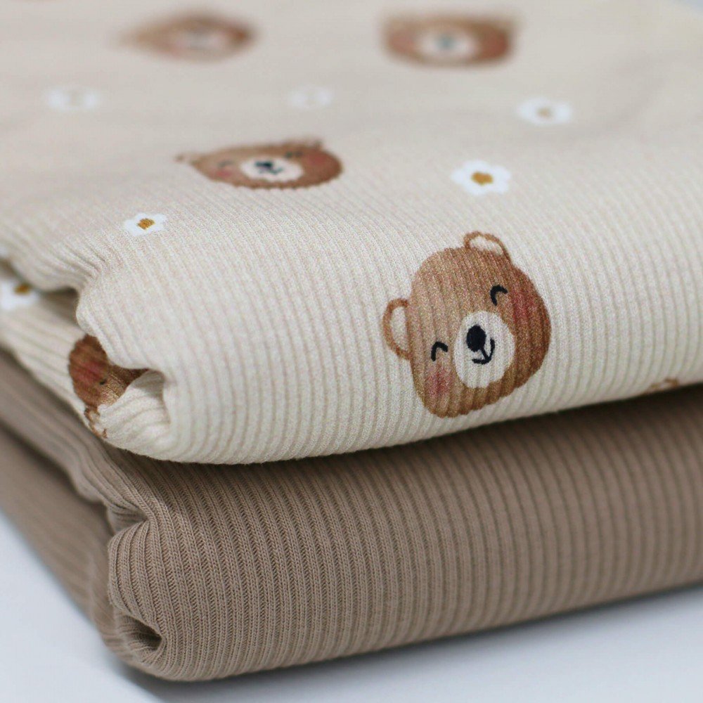 Rib Jersey Strikstof - Søde Bjørne Beige