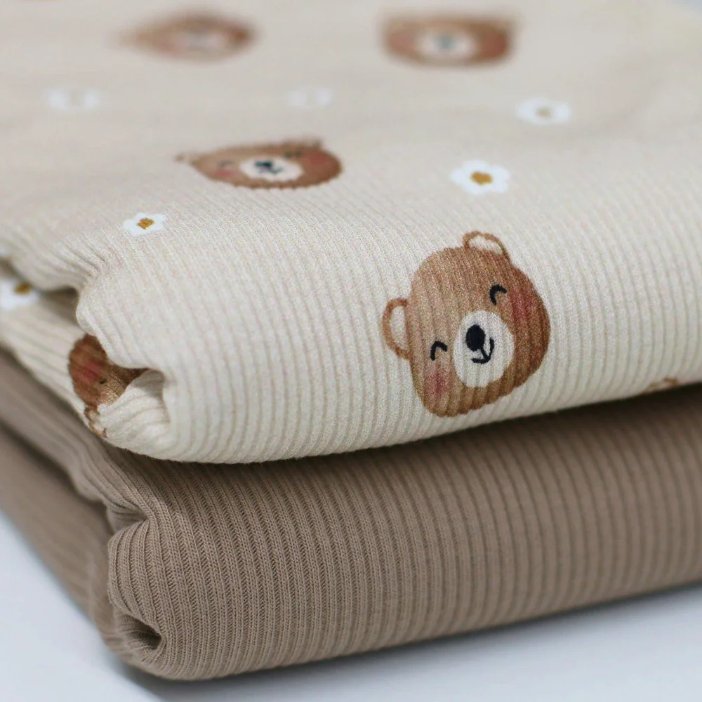 Rib Jersey Stof - Lieve Beren Beige