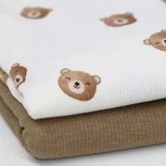 Rib Knit Jersey Fabric - Sweet Bears Ecru