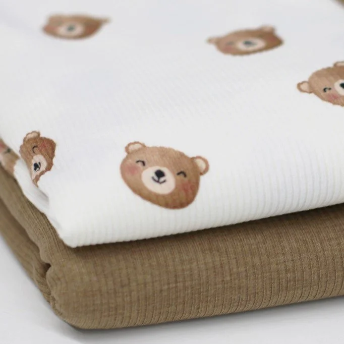 Rib Knit Jersey Fabric - Sweet Bears Ecru - (Jersey Fabrics)