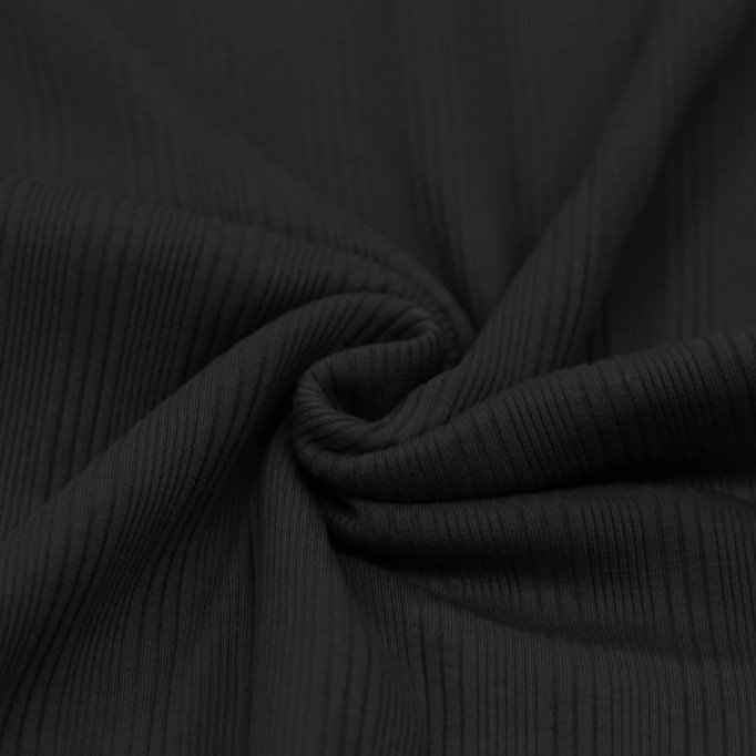 Onregelmatige Rib Jersey Stof Zwart - (Jersey Stoffen)