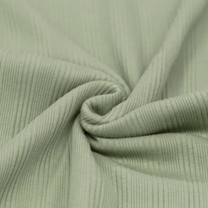Onregelmatige Rib Jersey Stof Dusty Groen - (Jersey Stoffen)