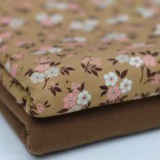 Jersey Cotton Fabric Digital Print - Brown Pink Small Flower