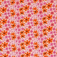 Bomuldjersey Digital Print - Fuchsia Orange Retro Blomst 
