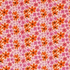 Baumwolljersey Digital - Fuchsia Orange Retro Blume 