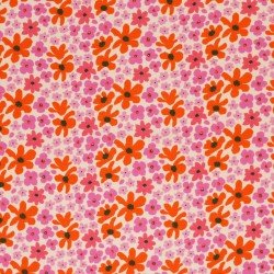 Jersey Katoen Digitale Print - Fuchsia Oranje Retro Bloem