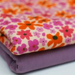 Jersey Di Cotone Stampa Digitale - Fucsia Arancione Fiore Retrò Jersey Di Cotone Stampa Digitale - Fucsia Arancione Fiore Retrò