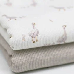 Tissu Maille Tricot Côtelé - Petits Canards Blancs