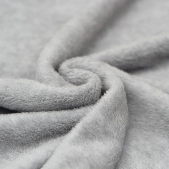 Baumwollfleece Stoff (Sherpa) Hellgrau Melange - (Baumwollfleece Stoffe (Sherpa))