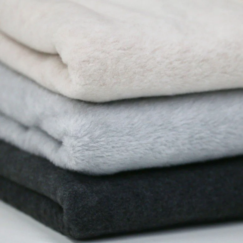 Baumwollfleece Stoff (Sherpa) Hellgrau Melange - (Baumwollfleece Stoffe (Sherpa))