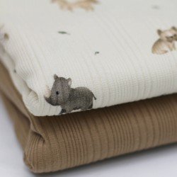 Unregelmäßiger Rippstrick Jersey Stoff - Mini Tiere