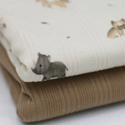 Onregelmatige Rib Jersey Stof - Mini Dieren