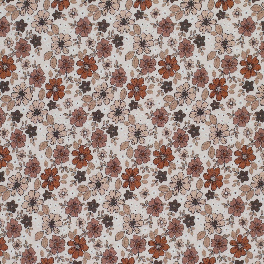 Cotton Poplin Digital Print - Brown Autumn Flower Cotton Poplin Digital Print - Brown Autumn Flower