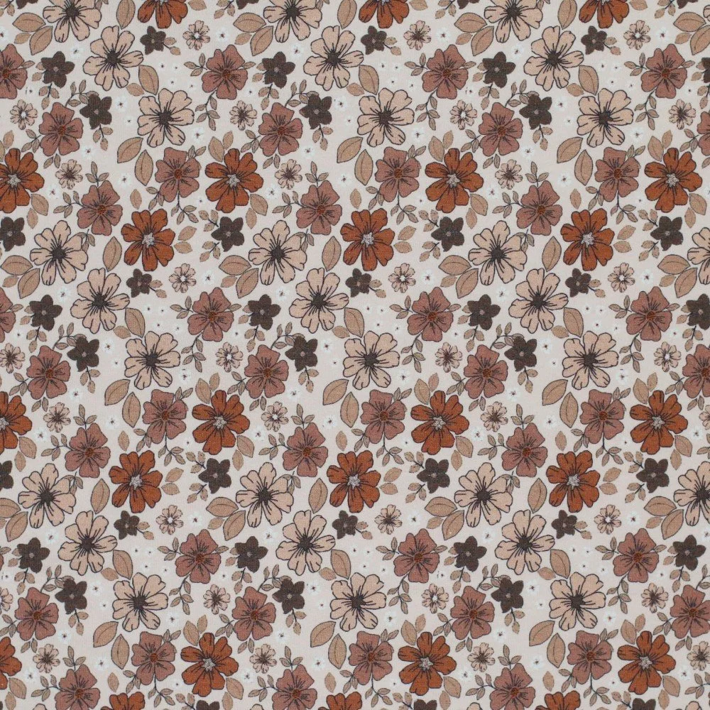 Popeline De Coton Impression Numérique - Brun Fleur D'automne Popeline De Coton Impression Numérique - Brun Fleur D'automne