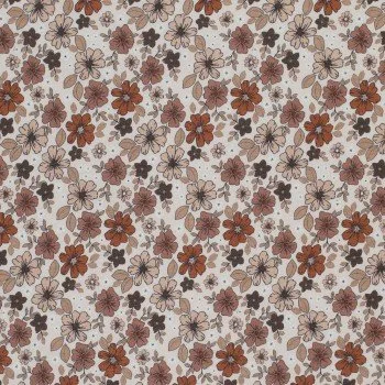 Cotton Poplin Digital Print - Brown Autumn Flower