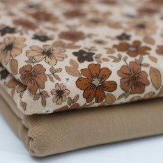 Bomuldjersey Digital Print - Brun Efterårsblomst
