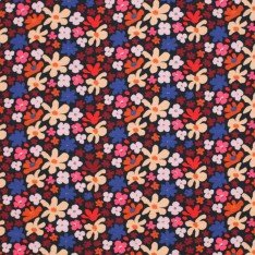 Bomuldjersey Digital Print - Sort Kobolt Retro Blomst 