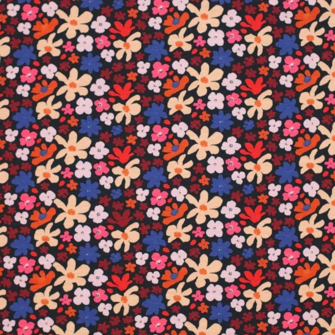 Jersey Coton Impression Numérique - Noir Cobalt Fleur Rétro Jersey Coton Impression Numérique - Noir Cobalt Fleur Rétro - (Jersey Coton Impression Numérique)