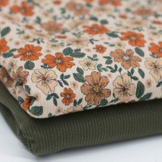 Rib Jersey Stof - Groen Herfst Bloem