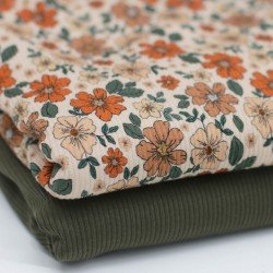 Rib Jersey Stof - Groen Herfst Bloem