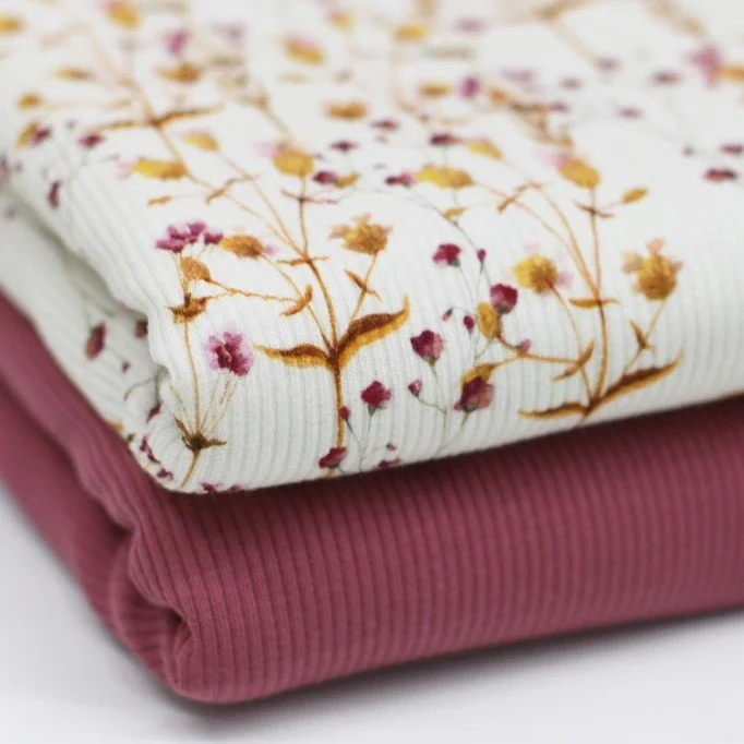 Rib Jersey Strikstof - Valmue Blomst Rib Jersey Strikstof - Valmue Blomst - (Jerseystoffer)