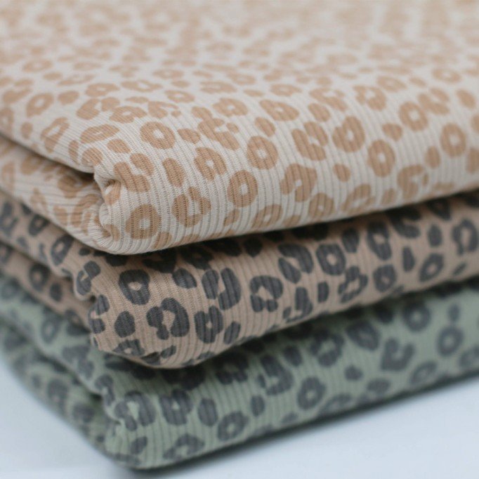 Tessuto Jersey Di Cotone Costine Stampato - Leopardato Verde Polveroso - (Jersey Tessuti)