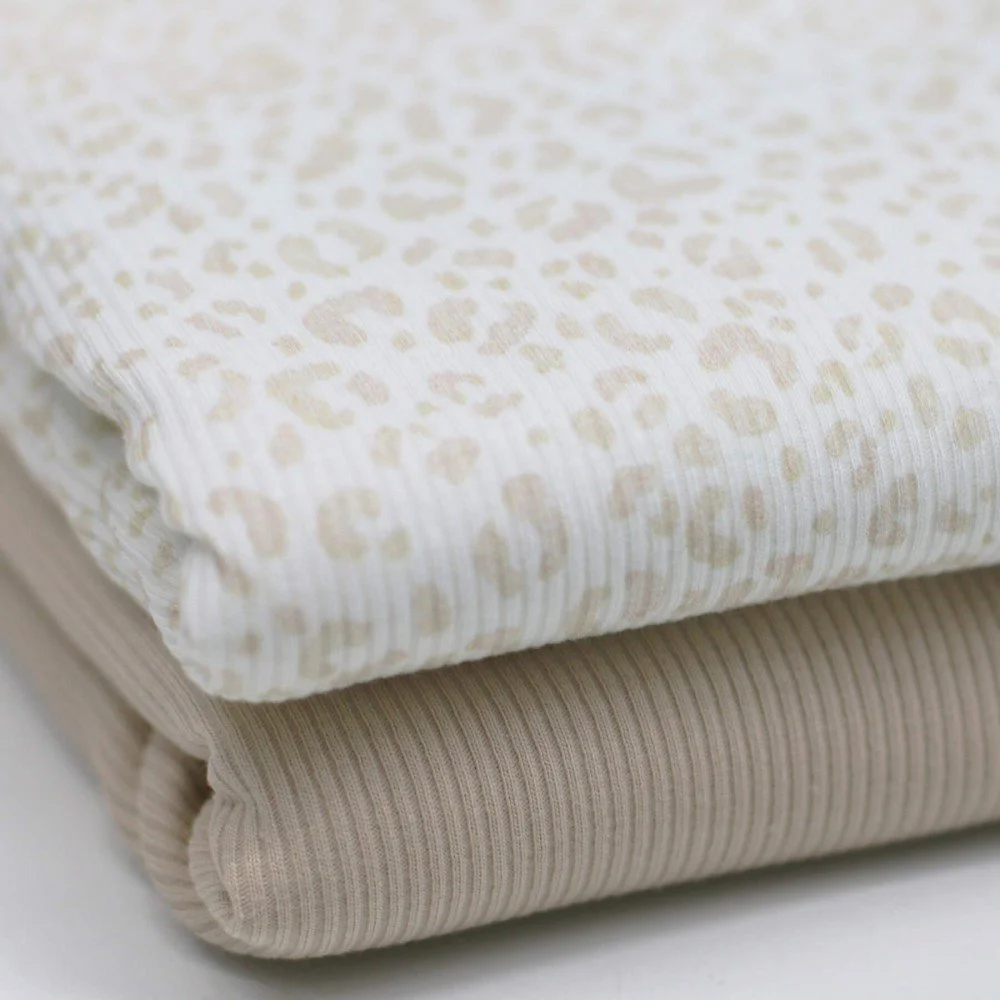 Rib Jersey Stof - Blush Luipaard Beige