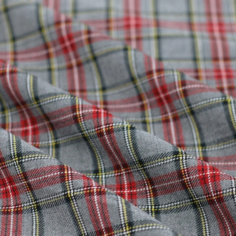 Schottenkaro Stoff Stretch Kleine Grau Melange - (Schottenkaro Stoffe)