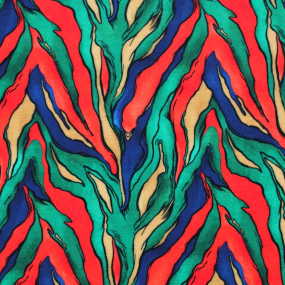 Bambusjersey Digital Mønstre - Abstrakt Tiger Print Grøn Orange Cobalt