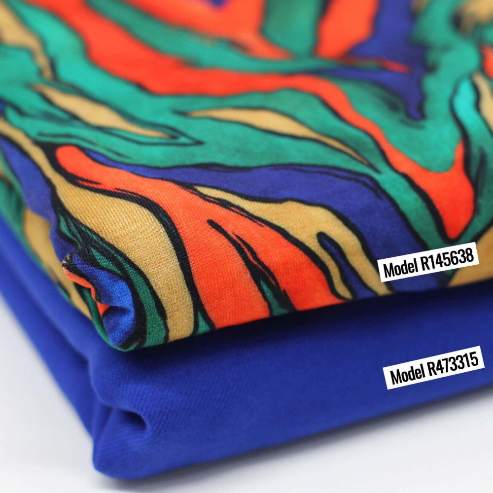 Bambusjersey Digital Mønstre - Abstrakt Tiger Print Grøn Orange Cobalt
