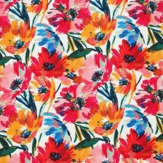 Bambus Jerseystoff Digital Muster - Farbige Blume Rot Kobalt