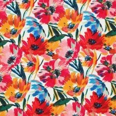 Bambusjersey Digital Mønstre - Farverig Blomst Kobolt Rød