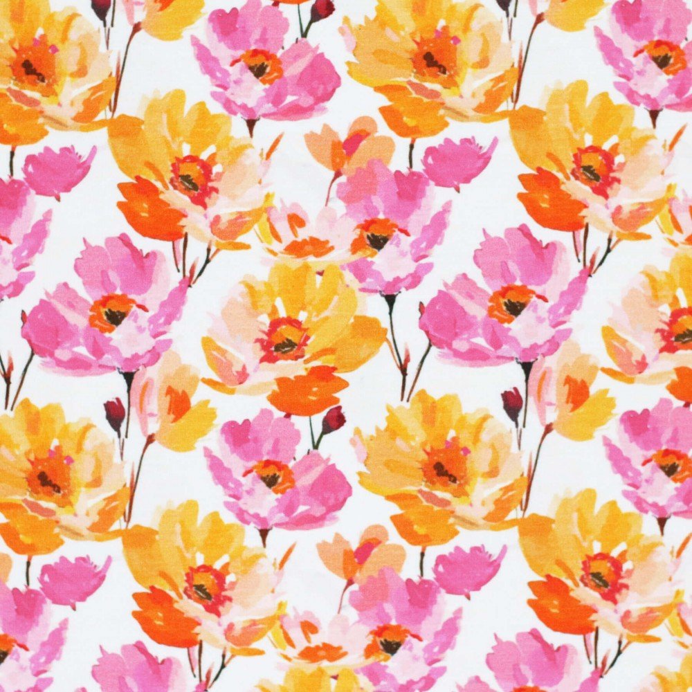 Bambusjersey Digital Mønstre - Fuchsia Orange Blomst