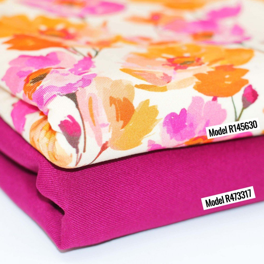 Bambusjersey Digital Mønstre - Fuchsia Orange Blomst