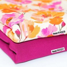 Digitale Print Bamboe Jersey - Fuchsia Oranje Bloem