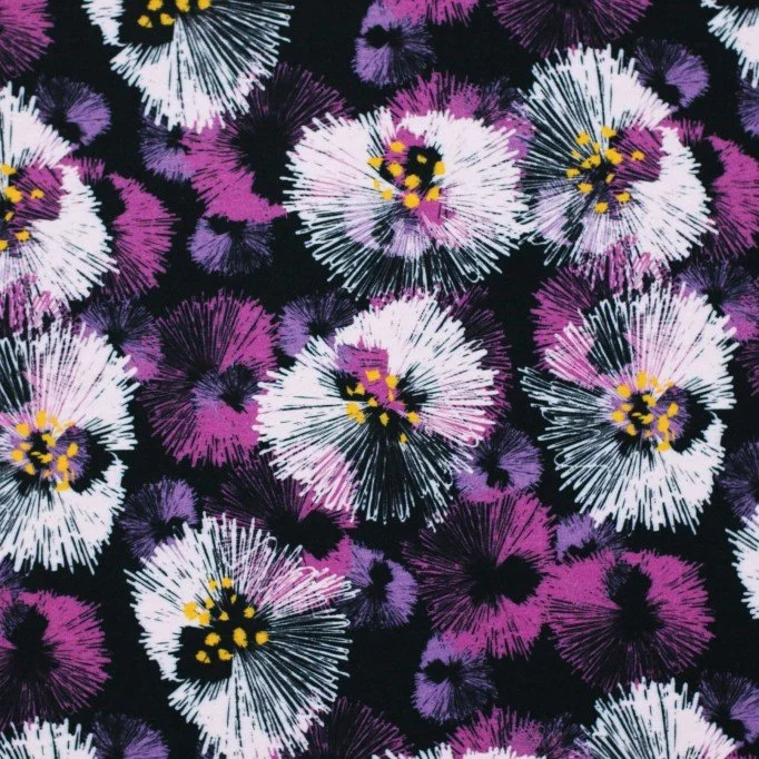 Digitale Print Bamboe Jersey - Paardenbloem Paars Lila Digitale Print Bamboe Jersey - Paardenbloem Paars Lila - (Tricot Jersey Bedrukt)